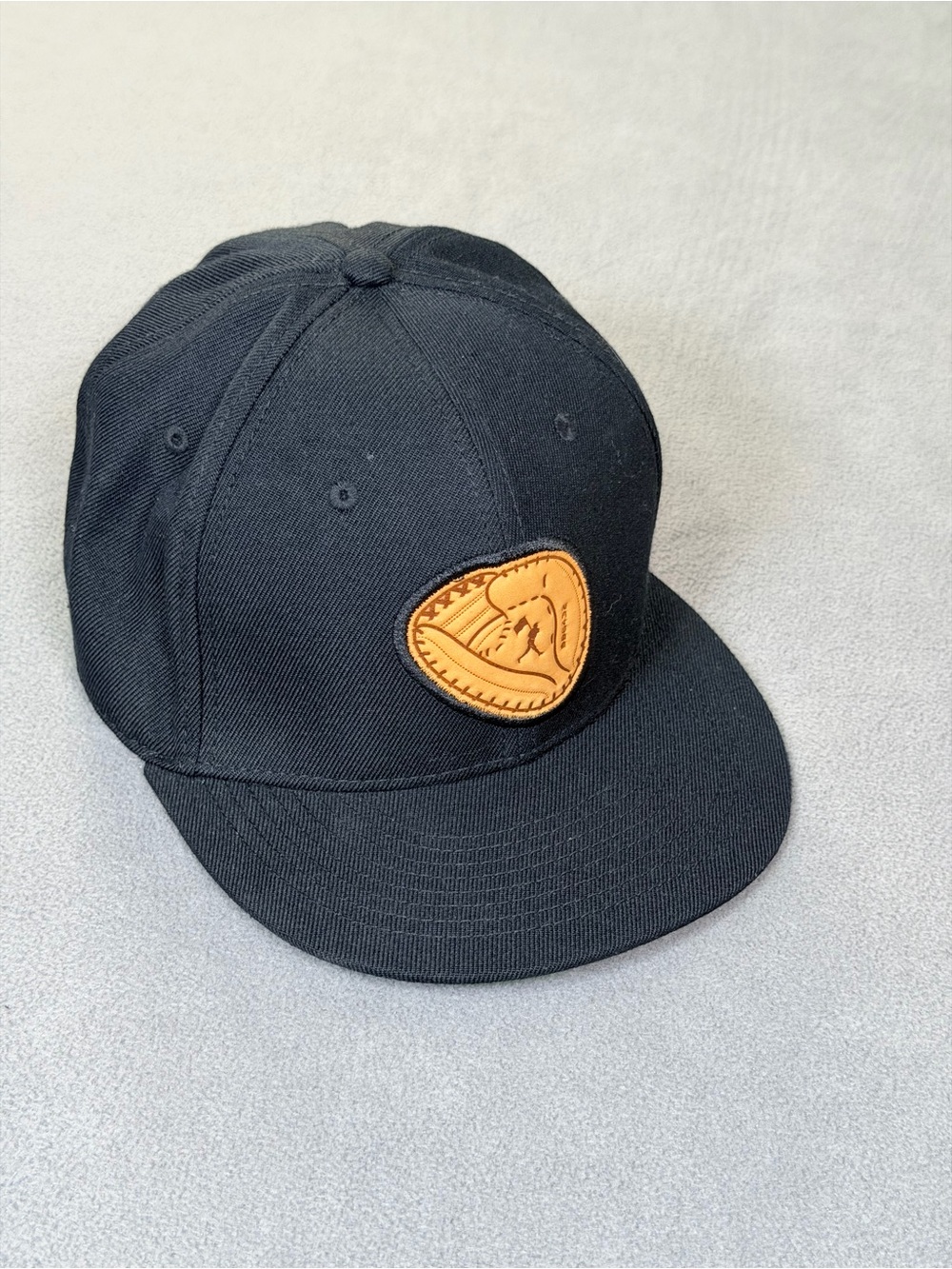 Baseballism Catcher's Mitt Leather Patch Black Fitted Baseball Cap- Size 7 5/8